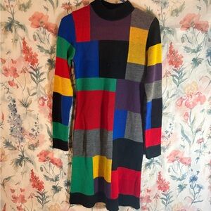 Vintage Colorful Patchwork Sweater Dress